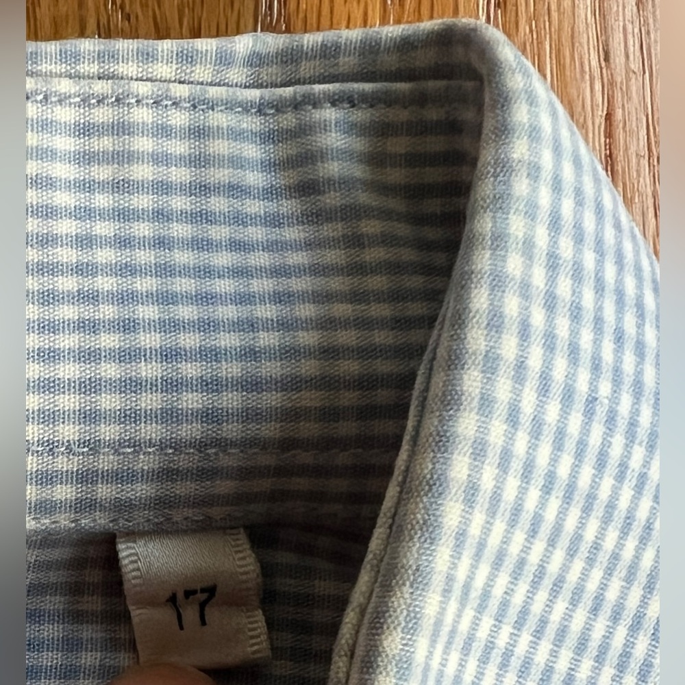 GIEVES & HAWKES Short Sleeve Light blue Shirt gingham embroidery Logo size 43/17 - Picture 6 of 12